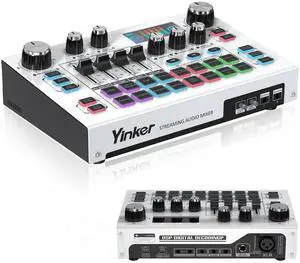 _Mega Brand Streaming Audio Mixer, LCD Gaming Audio Mixer Interface, Live Sound Card with Bluetooth, 48V Phantom Power for Live Streaming Podcast, Recording, Gaming