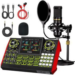 _Mega Brand podcast microphone bundle, Live Sound Card with Audio Interface, All-in-One Audio Mixer with Voice Changer, Condenser Microphone for Live Streaming, Singing, Gaming, and Content Creation.