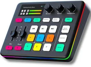 _Mega Brand Gaming Audio Mixer, Audio Interface with Pro-preamp, Voice Changer & DJ Mixer Effects, 48V Phantom Power, Bluetooth & RGB Live Sound Card for Streaming, Podcasting, Gaming