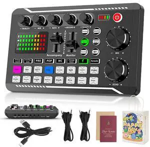 _Mega Brand F988 Live Sound Card Audio Mixer with DJ Mixer Effects & Voice Changer - Professional Sound Mixer Board for Live Streaming/Gaming