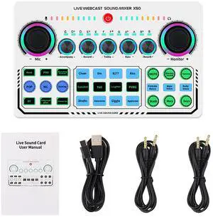 _Mega Brand Portable Mixer,Professional Live Sound Card,Knob Design,Support for12 Kinds of Warming Sound and a Key Mute,with Double Call Simple Port Design,Support for Two People Live at The Same Time