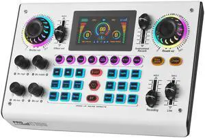 _Mega Brand Sound Board Audio Mixer 48V Phantom Power Live Sound Card RGB Light BT Wireless Plug and Play for Live Streaming Podcasting Recording Content Create Gaming Rechargeable