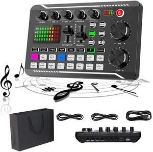_Mega Brand Live Sound Card with DJ Mixer Effects & Voice Changer, F998 Live Sound Card Audio Mixer, Professional Sound Mixer Board, Sound Card for Live Streaming, Soundboard for PC Xbox (style 1)