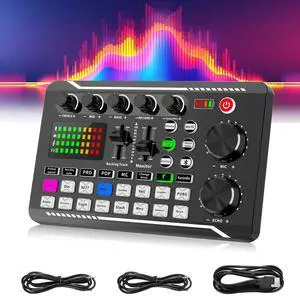 _Mega Brand Live Sound Card with DJ Mixer Effects & Voice Changer,Professional-Grade Live Sound Card Audio Mixer Sound Board,16 Effects Ambient Sounds,Innovative Gaming Audio Mixer LED Voice Changer