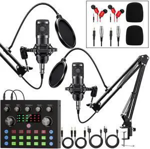 _Mega Brand Podcast Equipment Bundle for 2, Audio Interface with Voice Changer Condenser Microphones for Gamer, All-in-One Audio Mixer Perfect for Live Streaming, Singing, YouTube, Gaming