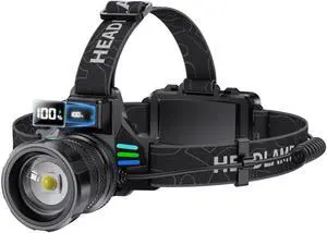 _Mega Brand High Lumens Headlamp Rechargeable 4000 Super Bright LED Head Lamp Battery Powered,12Modes Waterproof Headlight Zoomable Digital Display Headlamps for Hardhat Hunting Camping Hiking Fishing
