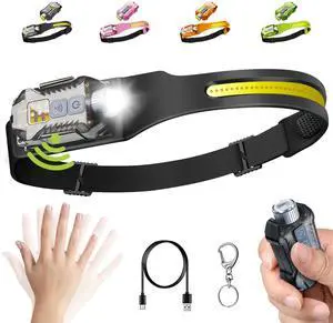 _Mega Brand Head Lamp Led Rechargeable, 230° Wide Beam Sensing COB Headlamp Flashlight Detachable, 9 Light Modes, Hard Hat Lamp, IP65 Waterproof 400 Lumens for Camping, Hiking, Fishing, Working