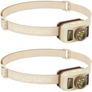 _Mega Brand Rechargeable Headlamp Flashlight,12000 Lumens Super Bright LED Head Torches,Sensor Control, 6 Light Settings,IPX5 Waterproof&Lightweight,Ideal for Camping, Running&Hiking Outdoor(2, Beige)