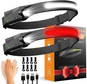 _Mega Brand Headlamps Rechargeable with Red Light 2 Pack,230°Wide Beam Running LED Head Lamp for Adults,Headlights for Head with Motion Sensor,Hard Hat Light Flashlight for Runners, Camping, Hiking
