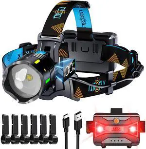 _Mega Brand 11 Modes 4000 Headlamp Motion Sensor Red Warning Zoomable Energy Saving, 90 Hour Battery Standby Head Lamp, IP65 Waterproof and 125°Adjustable Head Light for Camping Hiking Hunting Hardhat