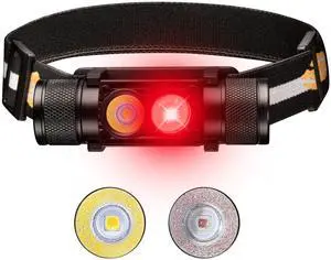 _Mega Brand LED Rechargeable Red Headlamp, D25LR Powerful Lightweight Headlight with 90 High CRI Bright White Light and 660nm Deep Red Light, USB C Charging for Camping, Hiking, Hunting