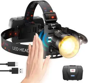_Mega Brand Headlamp Rechargeable 3000 High Lumens, 13 Mode LED 9000mAh Headlamp with Motion Sensor, Zoomable 90° Adjustable Waterproof Head Light for Adults, Camping,Hiking, Fishing, Running, Cycling