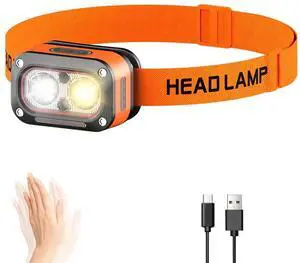_Mega Brand Headlamp Rechargeable, Lightweight LED Head Lamp, Motion Sensor Head Flashlight, Super Bright Outdoor Waterproof Headlight for Camping, Fishing, Hunting, Running, Repairing, Hiking