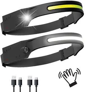 _Mega Brand 2-Pack Rechargeable HeadLamps Flashlight Motion Sensor, Built-in 2000mah Battery, 230°Widebeam Spotlight for Camping Accessories, Waterproof, Cycling, Running,Fishing, Hiking