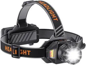 _Mega Brand Rechargeable LED Headlamp, 90H Long Lasting Battery Life Head Lamp with 12 Modes & IPX7 Waterproof & Zoomable, 90° Adjustable Headlamps for Adults, Camping, Hardhat, Outdoor