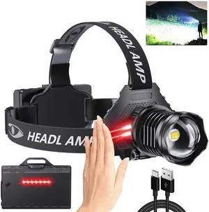 _Mega Brand LED Rechargeable Headlamp, High Lumens Super Bright with 5 Modes & IPX7 Level Waterproof USB Rechargeable Zoom Headlamp, 90° Adjustable for Outdoor Camping, Running, Cycling, Climbing