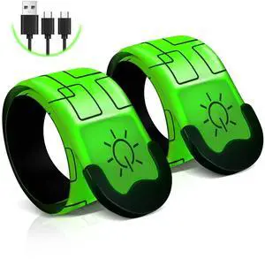 _Mega Brand LED Armband Rechargeable, 2 PCS 2024 Version LED Armbands for Night Running Cycling Walking Jogging, High Reflective Running Gear Adjustable Light Up Bands for Men Women and Kids, Green