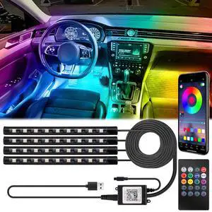 _Mega Brand Car Interior Lights,5V LED Strip Lights with USB Adapter,Ambient Car Lighting Kit,App & Remote Control Music Sync Color Change Strip Lights for SUVs & Trucks,Car Accessories for Women Men