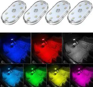 _Mega Brand 4Pcs Car LED Lights Interior Wireless, 7 Colors Interior Car Lights with 6 Bright LED Lamp Beads, Portable USB Rechargeable Car Interior Led Night Light for Car Decor