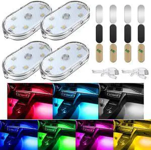 _Mega Brand 4 PCS Car LED Lights for Car Interior, 7 Colors Magnetic USB Wireless LED Lights with Bright LED Lamp Beads, Portable Touch Rechargeable LED Interior Auto Lights for Car Decor