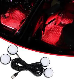 _Mega Brand Car Interior LED Lights,Car Accessories, Automotive Ambient Neon Light Kit with USB Port, Gifts for Men and Women, 4 in 1 Decoration Lights for Car, Garden, Home, Party (Red)