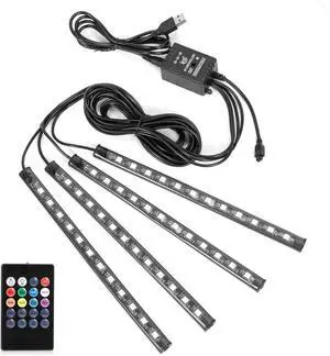 _Mega Brand Car LED Strip Lights Christmas, 4Pcs 48 LED Interior Lights, Multicolor Music Car Strip Light Under Dash Lighting Kit with Sound Active Function and Remote Controller, DC 5V