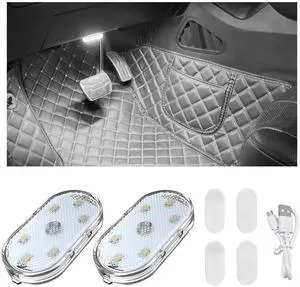 _Mega Brand 2 PCS Car LED Lights Interior Wireless, Sticky Car Ambient Lighting with 6 Bright LED Lamp Beads, Portable USB Rechargeable Vehicle Interior Led Night Light for Car (White)
