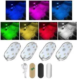 _Mega Brand 4 PCS Wireless Led Lights for Car Interior, 7 Colors Magnetic Auto Ambient Light with 6 Bright LED Lamp Beads, USB Rechargeable Vehicle Led Night Light, Car Accessories (Colorful)