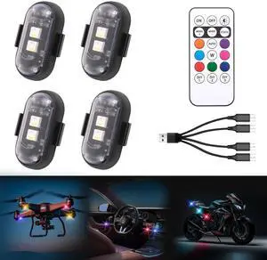 _Mega Brand 4PCS Wireless LED Strobe Lights with Remote Control, 8 Colors USB Charing Waterproof Wireless Led Lights For Car Interior, Truck, Stroller, Drone, Motorcycles, Bike Anti-Collision etc