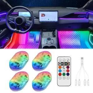_Mega Brand 4Pcs LED Interior Car Lights Wireless with Remote, Portable USB Rechargeable Car Interior Led Night Light for Car Decor