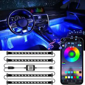 _Mega Brand Accent Interior Car Lights,Smart Car Interior Lights with App Control,RGB LED Lights with Music Mode and DIY Mode,2 Lines Design LED Lights for Cars with Charger,Car Accessories for Women