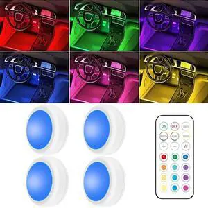 _Mega Brand 4PCS Wireless LED Interior Car Lights with Remote Control, Ambient Lighting Kits, Car Neon Lights with Rechargeable Battery,Last for More Than 10 Hours Lighting