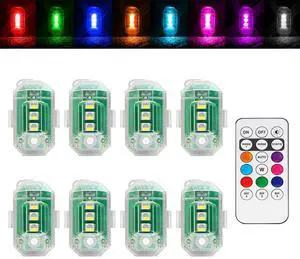 _Mega Brand 8Pcs Wireless LED Strobe Lights with Remote Control,RGB Aircraft Strobe Lights High Brightness 8 Colors Waterproof Anti-Collision Night Warning Lighting for Car Motorcycle RC Aircraft Bike