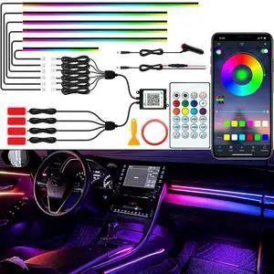 _Mega Brand Interior Car LED Lights, RGB Dream Color Acrylic LED Lights for Car, Ambient Lighting Kits with Wireless APP and RF Remote Control, Music Sync Dynamic Chasing (10 in 1)