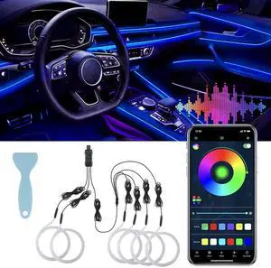 _Mega Brand Smart LED Car Lights Interior with USB Port,LED Strip Fiber Optic Ambient Lighting Car, Wireless App Control,Sync to Music,Car Decorations Interior Accessories Gifts for Women Men,6 in 1