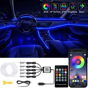_Mega Brand Interior Car LED Strip Lights with Wireless APP and Remote Control, RGB 5 in 1 Ambient Lighting Kits with 236 inches Fiber Optic, 16 Million Colors Car Neon Lights, Sync to Music