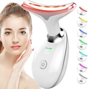 _Mega Brand Red-Light-Therapy-for-Face-and-Neck, 7 Color Face Massager Tool for Wrinkles, Double Chin, Vibrating Facial Massager with Thermals for Skin Care, Glossy White