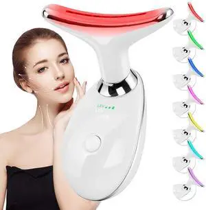 _Mega Brand Facial and Neck Massager Tool,Red-Light-Therapy-for-Face and Neck,Lymphatic Contour Massager Face,7 Colors LED Womens Skin Care Facial Massager for Skin Rejuvenation,Lifting,Glow Boost