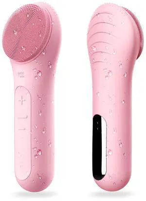 _Mega Brand CLIE Facial Cleansing Brush, Waterproof and Rechargeable Electric Face Scrubber for Men & Women, Exfoliating, Massaging, and Cleansing - Pink