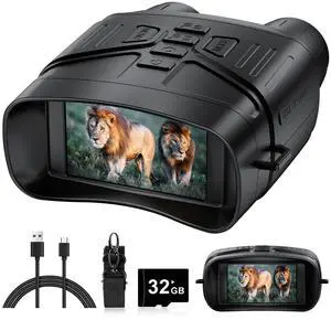 _Mega Brand Night Vision Goggles - 4K Night Vision Binoculars with 5000mAh Rechargeable Battery, 32GB TF Card can Save Photo and Video, 3'' HD Screen for Camping & Security, Black
