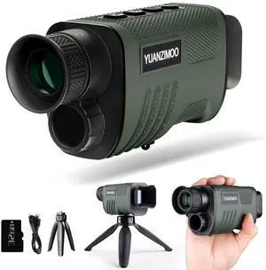 _Mega BrandNight Vision Monocular Digital Infrared Monocular Telescope for 100%Darkness with 8XZoom 2000mAh Rechargeable Battery Upgrade Tripod 32GB SD Card&Card Reader,for Adult Hunting Camping Green