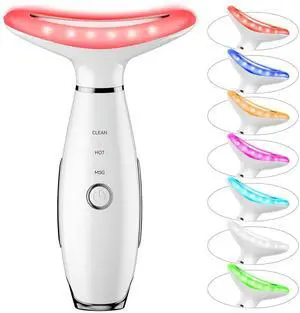 _Mega Brand 7 Color Neck Face Massager Tool, Facial Massager for Skin Care at Home, Face Sculpting Tool with Thermals, Vibration (White)