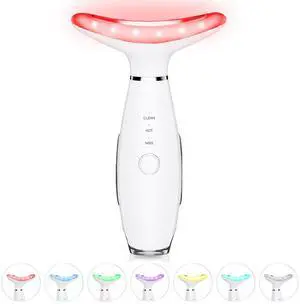 _Mega Brand 7 Color Neck Face Massager - Facial Massager Tool for Skin Care at Home, Vibrating Face Massager with Thermals, Galvanic Machines White