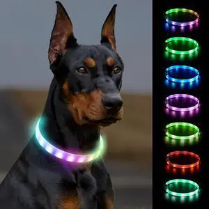 _Mega Brand Light Up Dog Collar, Rainproof and Rechargeable LED, 9 Flashing Modes, Glow for Night Walking, Cuttable Soft Silicone Collar for Large Medium Small Dogs, 27.5 Inch