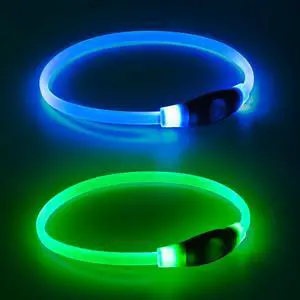 _Mega Brand 2 Packs Light Up Dog Collar,USB Rechargeable Dog Lights for Night Walking,Adjustable Glow in The Dark Collars for Small Medium Large Dogs,Waterproof Safety Pets Lights Green&Blue
