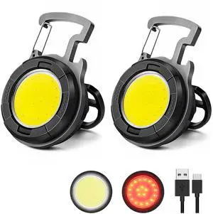 _Mega Brand Keychain Flashlight 2 Pack, 1000 Lumens EDC Flashlight COB Work Light, Bottle Opener Keychain Mini Pocket Flashlight with Magnet Bracket Folding for Biking Fishing Running