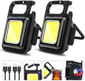_Mega Brand Cob Keychain Work Light Rechargeable EDC Keychain Flashlight Emergency Light with Folding Bracket Bottle Opener for Fishing,Camping and Walking 2Pack