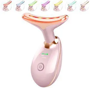 _Mega Brand Light Based Face-Neck-Massager - 7 Color Portable Facial Massager for Skin Care, Glossy Pink