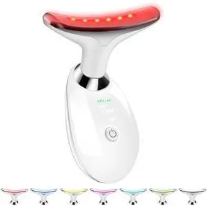 _Mega Brand Face and Neck Massager Tool, 7-in-1 Color Red-Light-Therapy Wand for Skin Care, White
