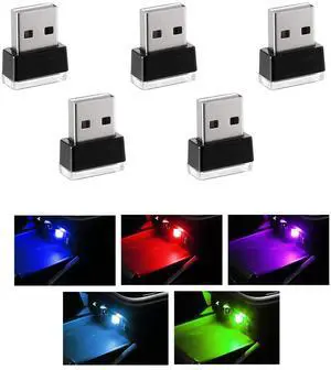 _Mega Brand 5 PCS USB LED Car Interior Atmosphere Lamp,Portable Mini LED Night Light,Plug-in USB Interface Trunk Ambient Lighting Kit,Universal Interior Car Accessories(Blue+Red+Ice Blue+Green+Purple)